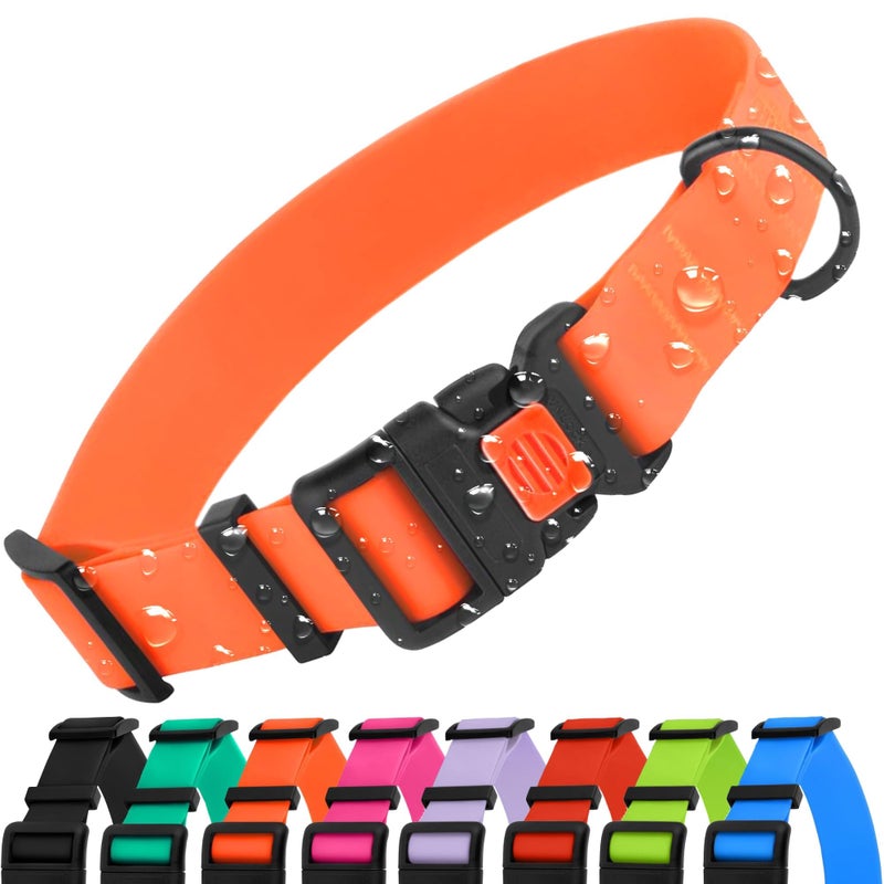 CollarDirect Waterproof Dog Collar - Silicone, Plastic Collar, Odor-Resistant, Easy to Clean, for Large, Medium, Small Dogs - Adjustable Collar with Breakaway Buckle (Neck Fit 10"-13", Orange) - Image 1